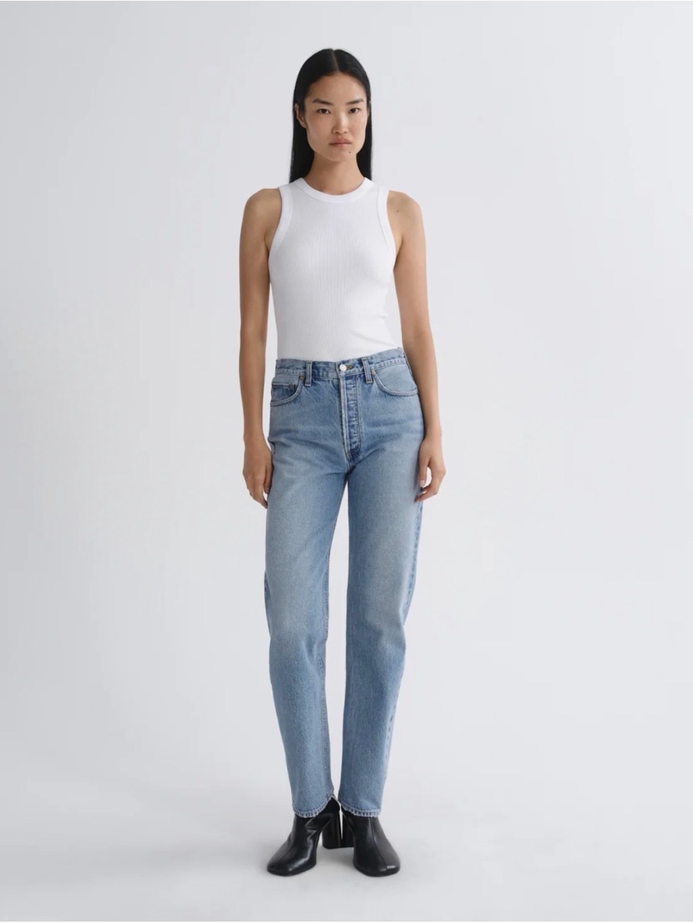 Agolde Light Wash High-Rise Straight Jeans - Blue
